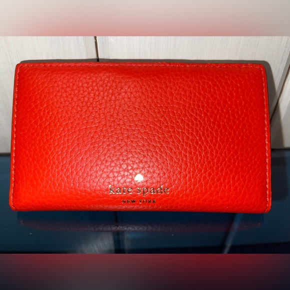 Kate Spade ♠️ Hayer Tassel Bow Small Pebble Leather Wallet Tamarillo Orange NWT - Picture 3 of 6
